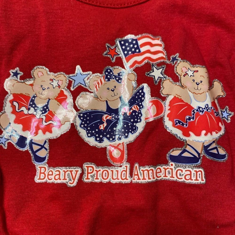 Girl’s Short Sleeve Tee with 3 “ Beary Proud American “ Ballerina bears on Front - Picture 1 of 4